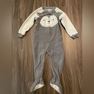 Carter's Gray and White Footies One Piece with Animal Face Design size 2T